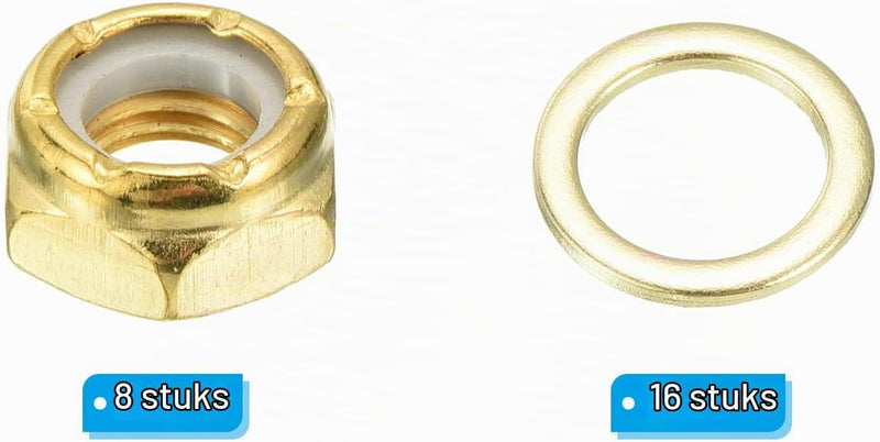 Laad afbeelding in Galerijviewer, Skateboard borgmoeren set 5/16 inch goud – asmoeren washers en spacers – longboard accessoires
