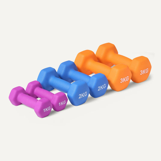Amazon Basics Neopren Hanteln Gewichte, Hantelset, 2er-Set, 1–5kg, Sechseckig, für Krafttraining und Fitnesskurse