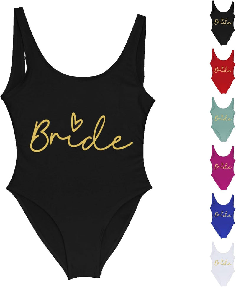 Load image into Gallery viewer, Dames badpak Bride to Be met letterprint en lage rug – bruidsbadpak – vrijgezellenfeest
