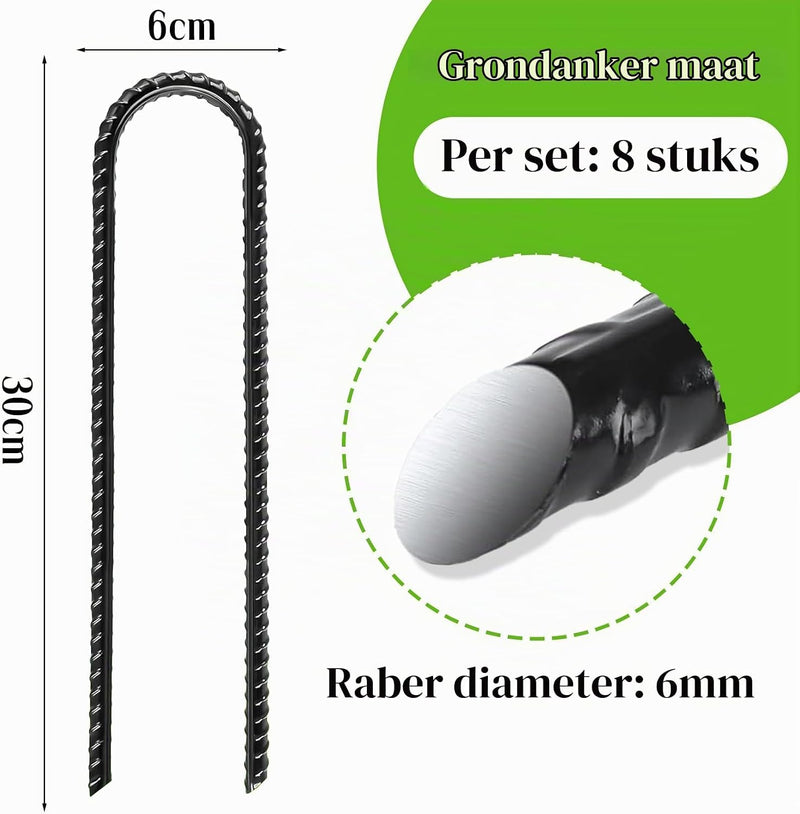 Laden Sie das Bild in Galerie -Viewer, Grondankers 8 stuks 30 cm U-vorm van verzinkt staal – trampoline ankers – stormbeveiliging

