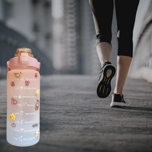 Waterfles met rietje en tijdmarkering 2 liter