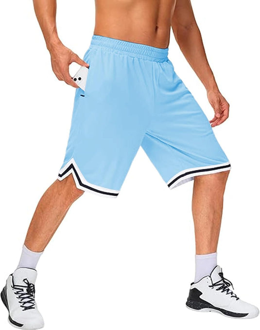 Lange basketbalshort heren van ademend mesh met ritszak – sportshort – fitness broek