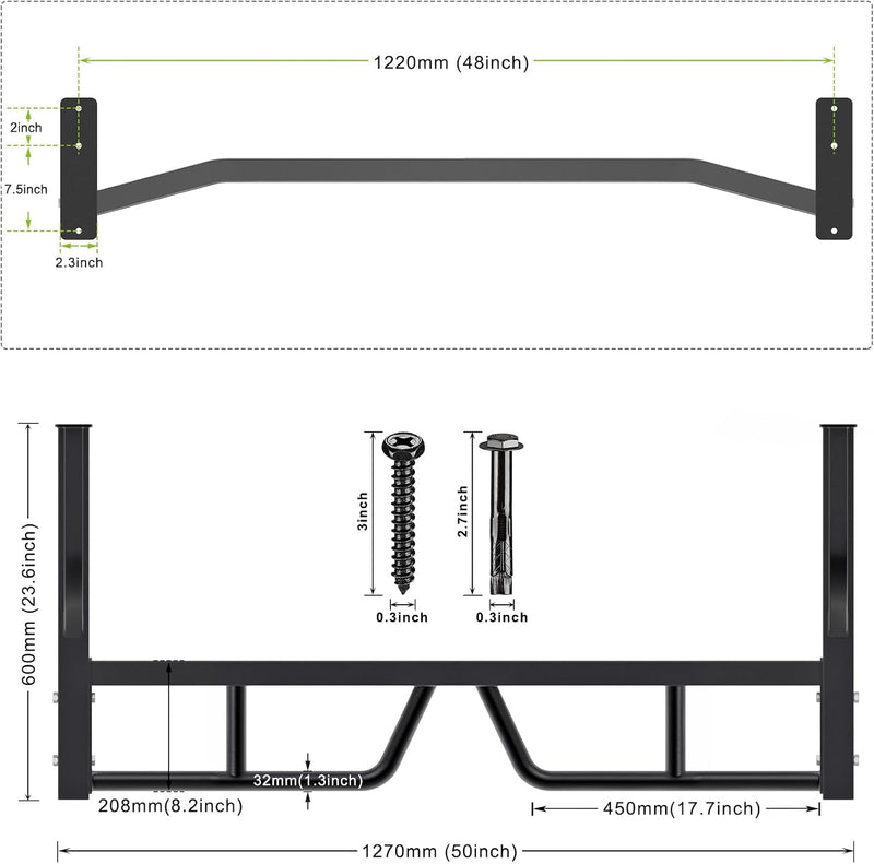 Laad afbeelding in Galerijviewer, Wandgemonteerde optrekstang 122 cm met 12 gripposities tot 227 kg – pull-up bar – krachttraining

