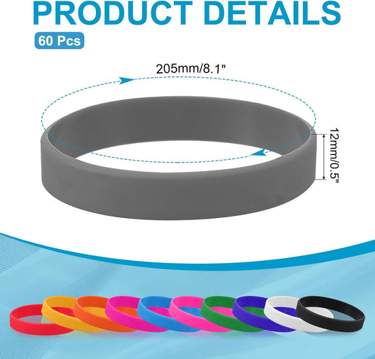 Siliconen sport polsbandjes 205x12 mm (60 stuks) - Elastische rubberen armbanden - Event & sportpolsbandjes