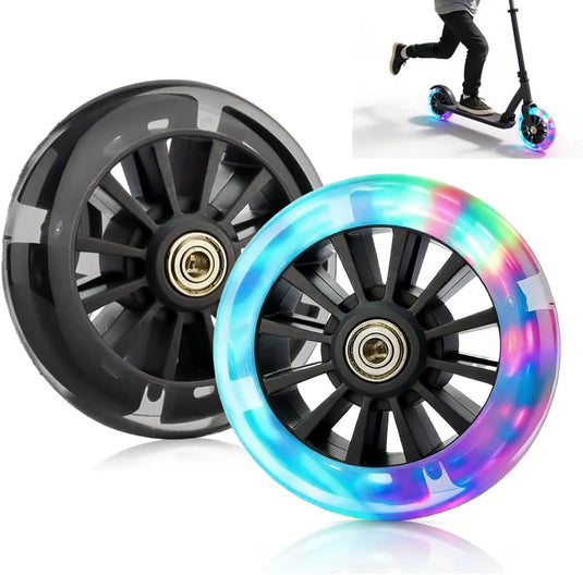 Lichtgevende stuntstepwielen, 120 mm, 2 stuks stuntstepbanden met led-knipperlicht, lichtgevende stuntstep, wielen met ABEC-7-kogellagers, stil, duurzaam, reservewielen voor step, zwart