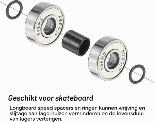 Skateboard lager spacers en speed washers 56-delige set zilver – wiel afstandhouders – skateboard accessoires