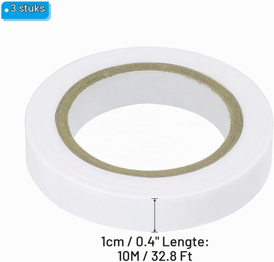 Racket afwerktape 3 stuks 10 meter van PVC wit – grip tape – tennis badminton accessoires