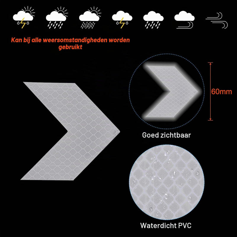 Carica immagine in Galleria Viewer, Reflecterende pijlstickers 30 stuks 6 x 6 cm fluorescerend wit – veiligheidsstickers – fiets accessoires
