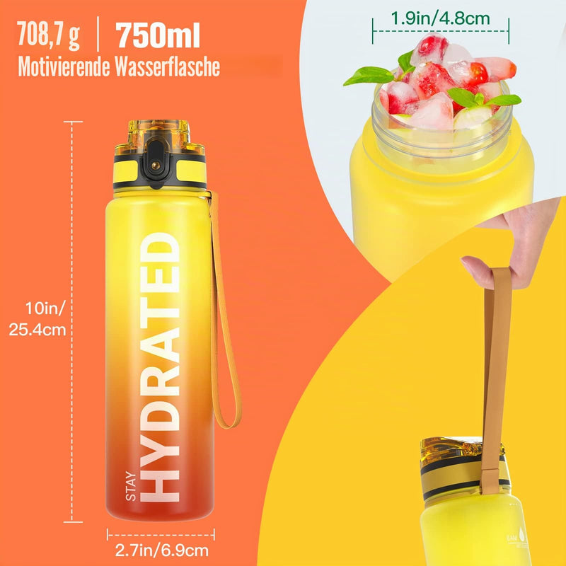 Load image into Gallery viewer, Drinkfles 750 ml BPA-vrij met tijdmarkeringen en lekvrije dop – waterfles – sportfles
