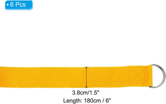 Yogariemen 6 stuks 180 x 3,8 cm van katoen met D-ring bruin – stretchbanden – yoga pilates accessoires