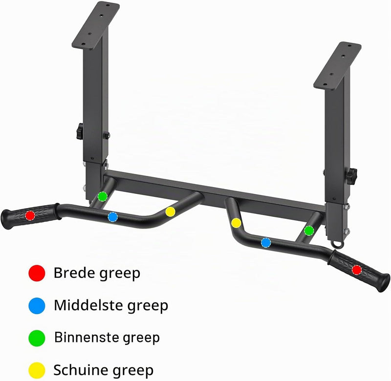 Load image into Gallery viewer, Optrekstang voor plafondmontage met 4 gripposities tot 227 kg – pull-up bar – krachttraining
