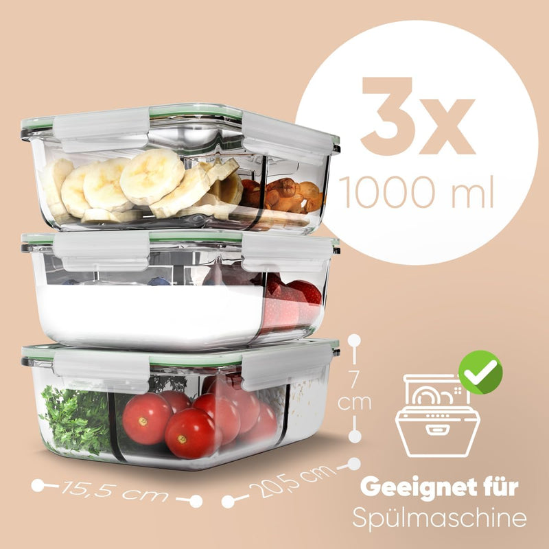 Chargez l'image dans la visionneuse de la galerie, Glazen meal prep bakjes set van 3 met 3 vakken
