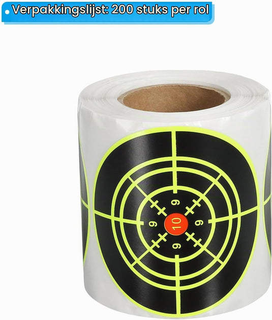 Schietdoel stickers 200 stuks 76 mm groen-zwart – zelfklevende doelwitstickers – boogschieten schiettraining accessoires