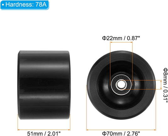 Longboard wielen 70 x 51 mm 78A met ABEC-9 lagers 4 stuks zwart – cruiser skateboard wielen