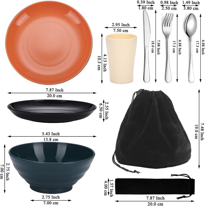 Laad afbeelding in Galerijviewer, Campingservies set voor 1 persoon met bestek en tas
