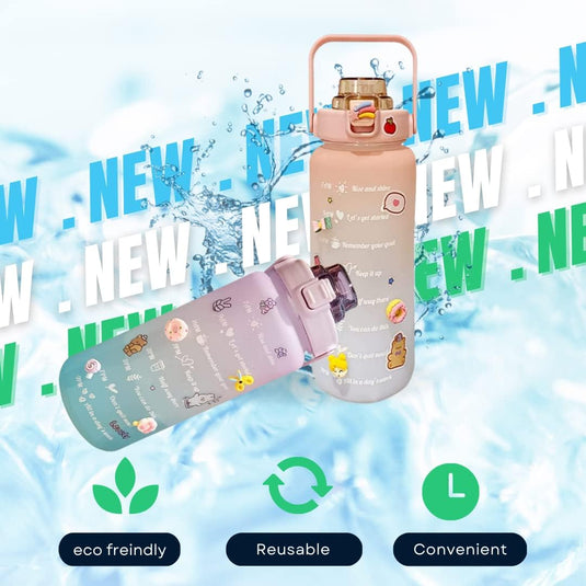 Waterfles met rietje en tijdmarkering 2 liter