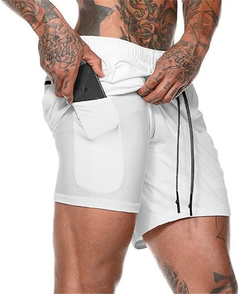Load image into Gallery viewer, Shorts heren 2-in-1 trainingsshorts zomer korte broek sneldrogende hardloopshort sportbroek met zakken compressieshort
