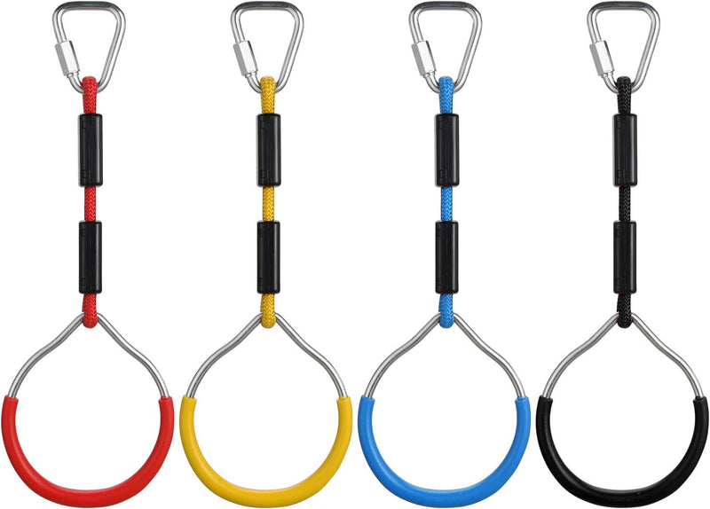 Laden Sie das Bild in Galerie -Viewer, Klimringen voor kinderen 4 stuks met ophanghaken tot 120 kg – gymnastiekringen – ninja parcours accessoires
