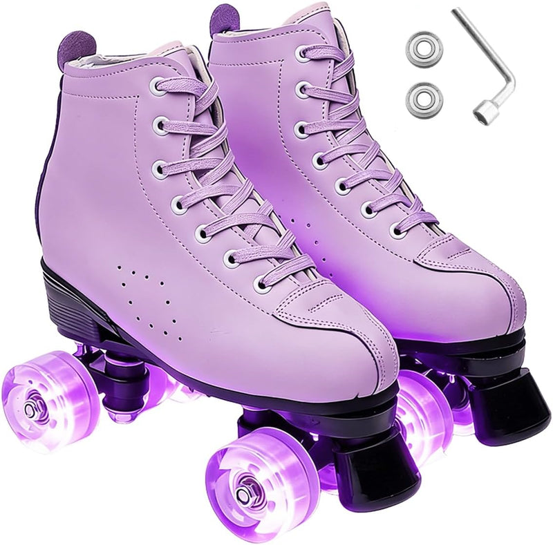 Load image into Gallery viewer, ERNAN Rolschaatsen met 4 wielen, parallelle skates met lichtgevende wielen, klassieke high-top, rolschaatsen voor volwassenen, meisjes, kinderen, beginners, maat 37-43
