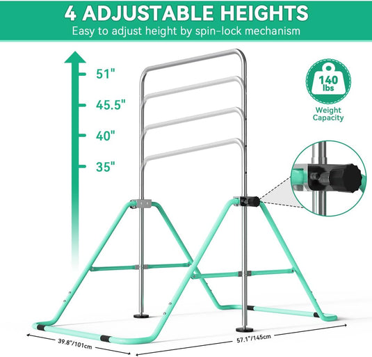 Barre de gymnastique pliable pour enfants avec hauteur réglable et tapis – portique de gymnastique – barre d’entraînement