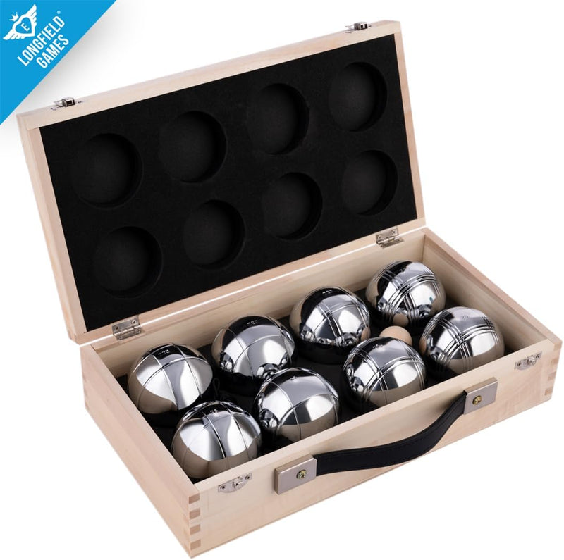 Laad afbeelding in Galerijviewer, Engelhart - 010206 - Petanque ballen set (8 bouleballen) luxe petanque spellen - boules set in houten kist, 8 stuks - Jeu de boules -
