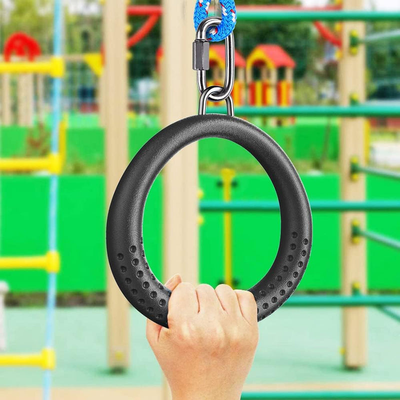 Laden Sie das Bild in Galerie -Viewer, Trapeze ringen 2 stuks met karabijnhaken voor klimrek en schommel – monkey bars – speeltoestel accessoires
