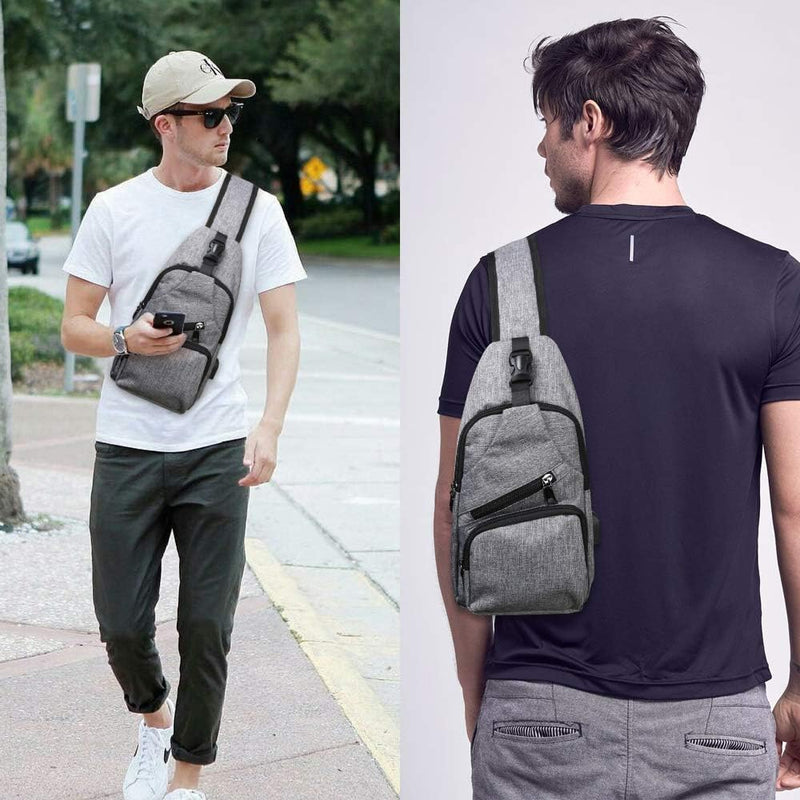 Laad afbeelding in Galerijviewer, flintronic Sling Bag met USB-Oplading, Borsttas met Verstelbare Riem, Multi-Pocket Crossbody Borst Tas, Wandelen Casual Outdoor Borstzak voor Heren
