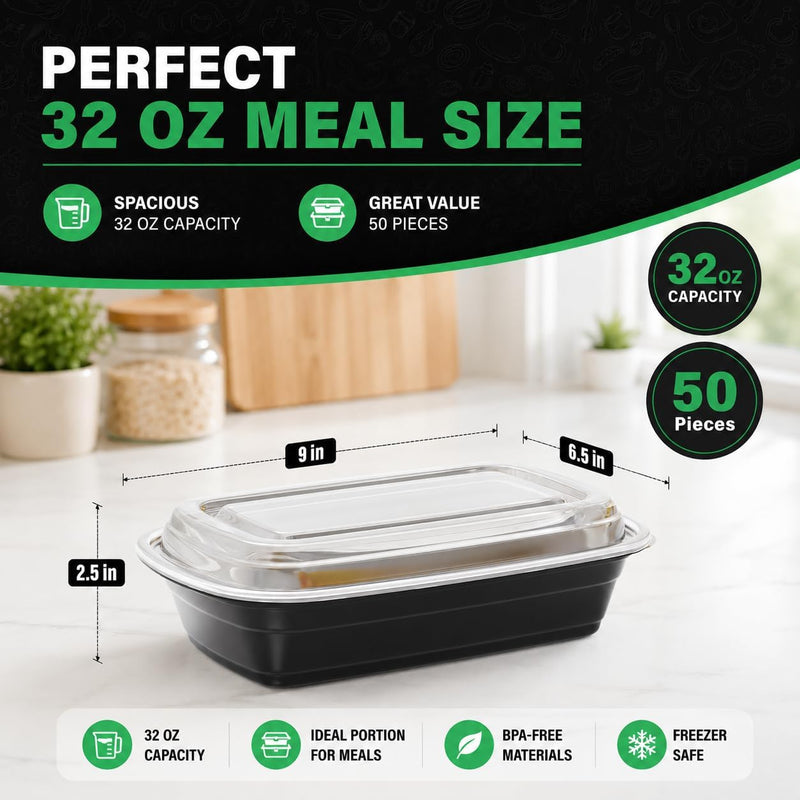Laden Sie das Bild in Galerie -Viewer, Meal prep bakjes set van 50 stuks 946 ml zwart
