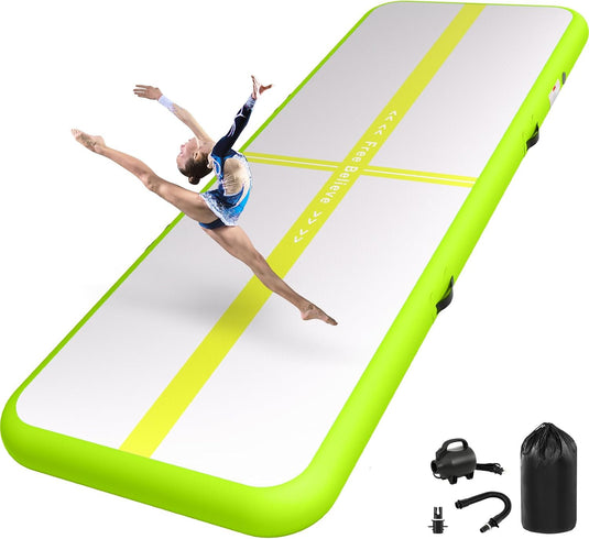 Opblaasbare turnmat 2-6 m – 10/15 cm dik – gymnastiekmat met 600W elektrische pomp – voor fitness, yoga en thuis