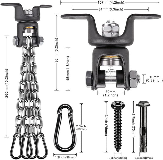 Punching bag hanging set with 360-degree swivel ceiling bracket and 4 chains - punching bag holder - training suspension