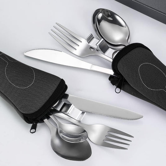 Campingbestek set 5-delig roestvrij staal met etui
