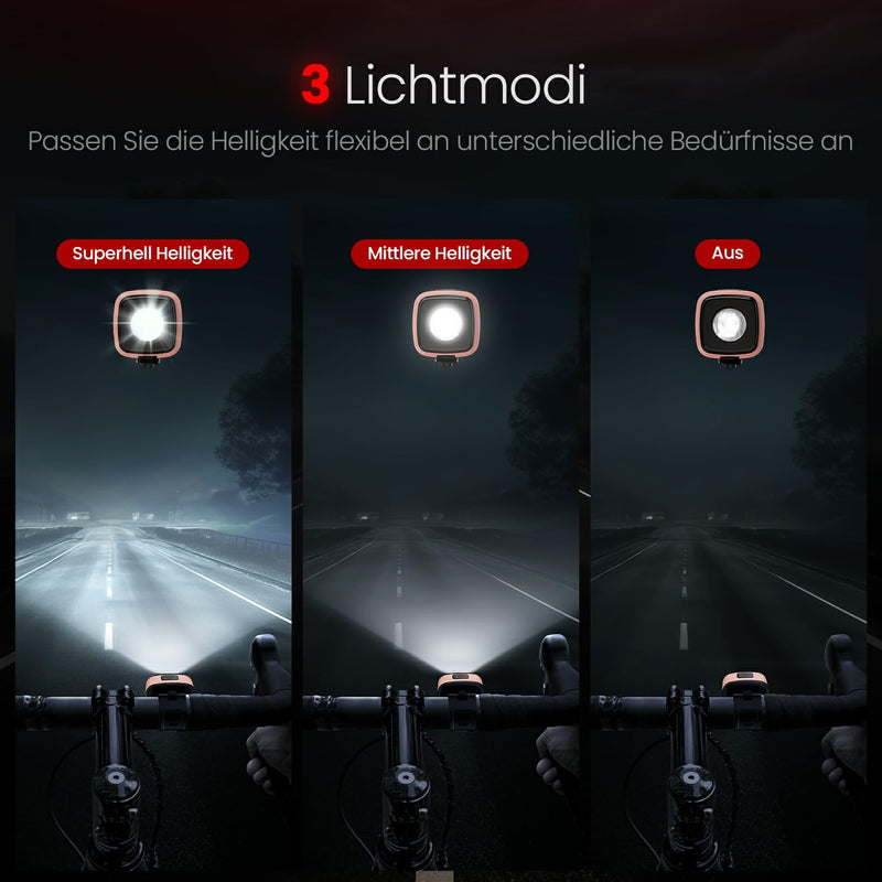 Load image into Gallery viewer, Oplaadbaar fietsvoorlicht USB-C IPX5 waterbestendig met 3 lichtstanden – fietslamp – fietsverlichting
