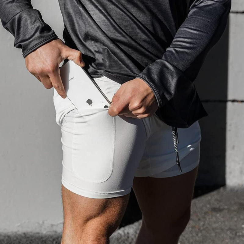 Load image into Gallery viewer, Shorts heren 2-in-1 trainingsshorts zomer korte broek sneldrogende hardloopshort sportbroek met zakken compressieshort
