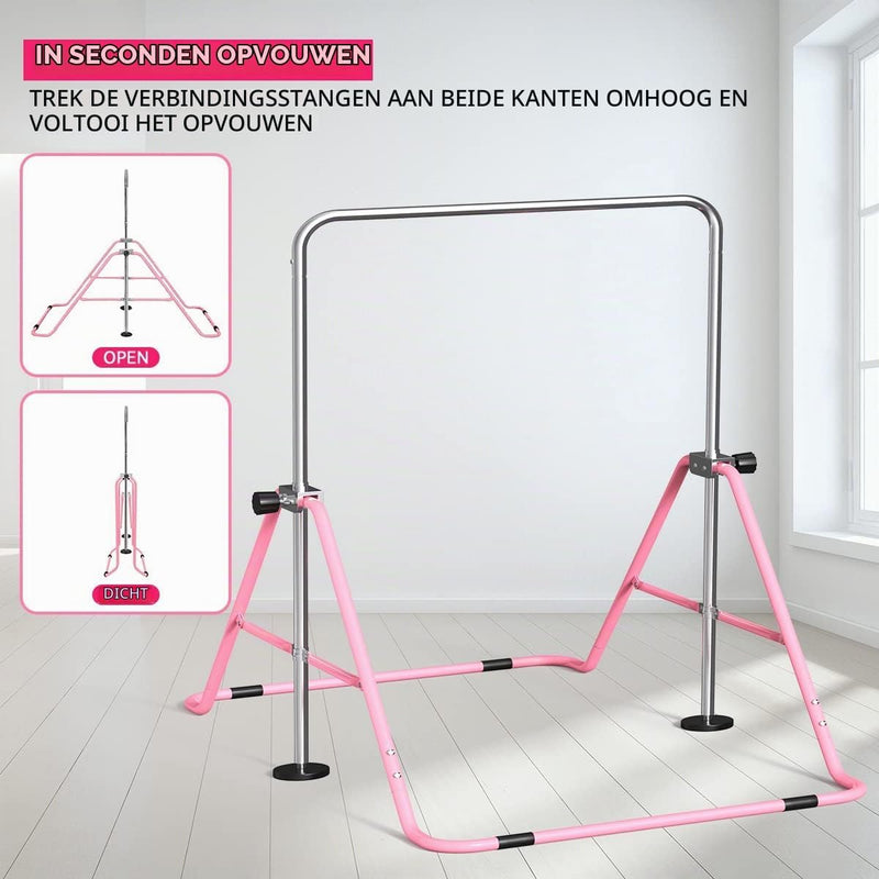 Chargez l'image dans la visionneuse de la galerie, Barre de gymnastique pliable pour enfants avec hauteur réglable et tapis – portique de gymnastique – barre d’entraînement
