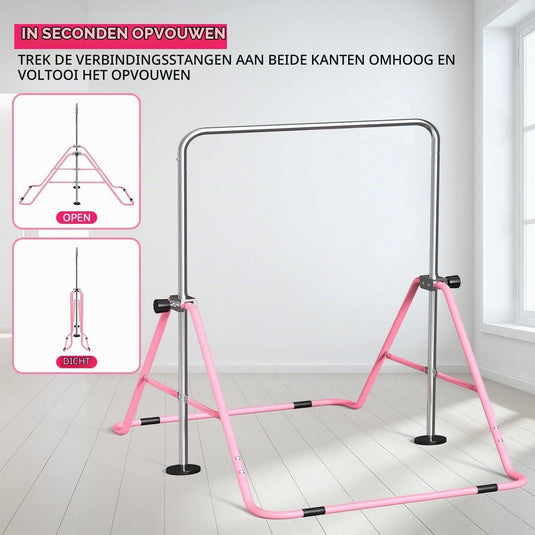 Barre de gymnastique pliable pour enfants avec hauteur réglable et tapis – portique de gymnastique – barre d’entraînement