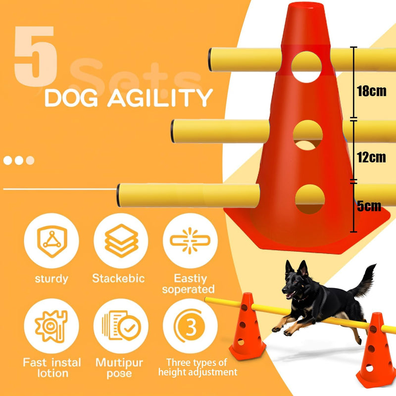Chargez l'image dans la visionneuse de la galerie, Agility hindernisset met 10 kegels en 5 verstelbare stangen oranje – hondentraining – sporthorden
