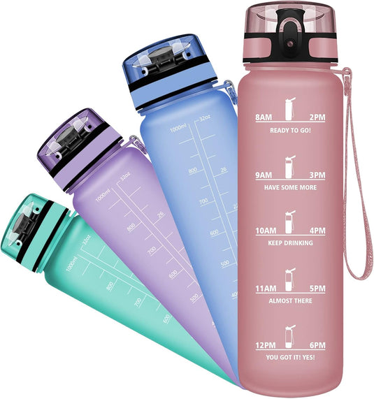 Grsta 1 Litre BPA Free Tritan Water Bottle - Flip Top, Lanyard Strap - School, Gym, Yoga, Travel, Outdoor