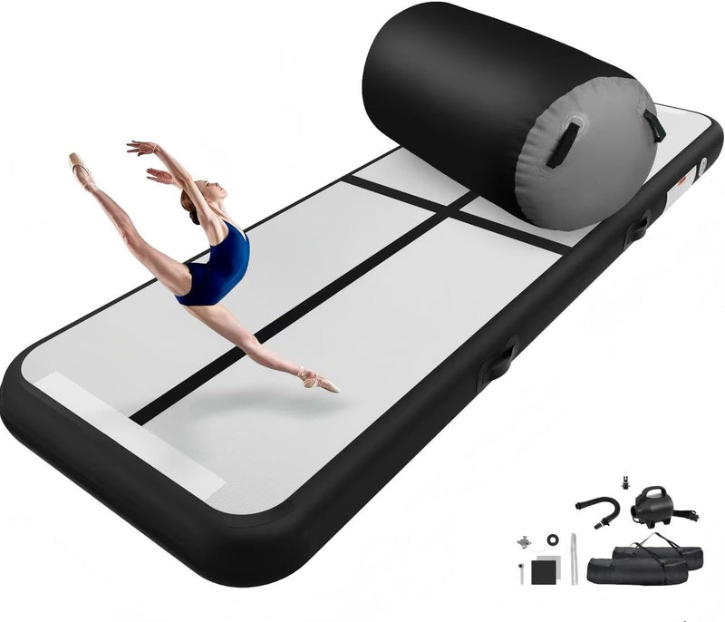 Load image into Gallery viewer, Opblaasbare airtrack 3 m met air roller en luchtpomp – turnmat voor gymnastiek, tumbling, yoga en thuistraining
