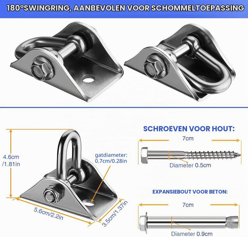 Chargez l'image dans la visionneuse de la galerie, Schommelhaken 2 stuks 360° draaibaar van roestvrij staal tot 400 kg – ophanghaken – schommel accessoires

