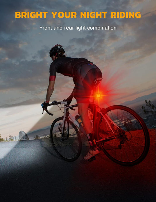CIRYCASE Fietsverlichting, Koplamp, Oplaadbaar via USB, IP65 Waterdicht, LED-Fietsverlichting met Spotlight- en Schijnwerperbundel, 8 + 12 Modi, Super Helder, Voor- en Achterverlichting