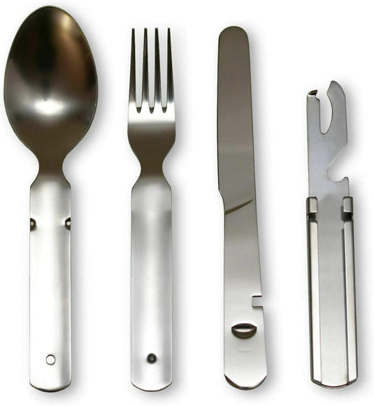 Campingbestek set 4-delig roestvrij staal zilver