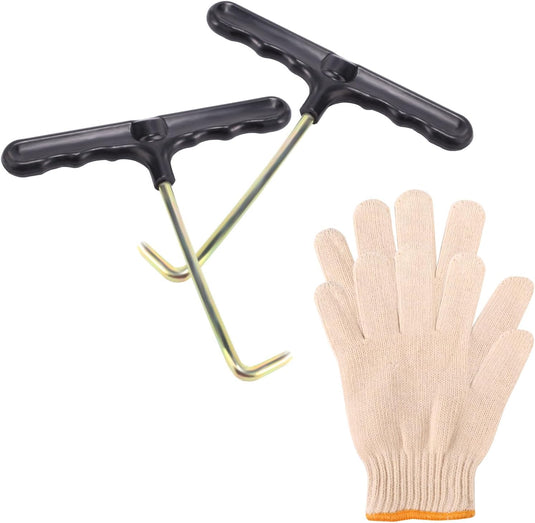 Trampoline veertrekkers 2 stuks met antislip handschoenen – T-haak veerspanner – trampoline gereedschap