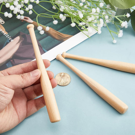 Mini houten honkbalknuppels - 3 stuks - onbewerkt hout - 15 cm