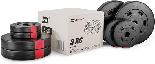 Hop-Sport Halterset 45 kg 1 x Lange Halterstang, 1 x Curl Stang, 2 x Korte Halters, Gewichten 2 x 5 kg / 4 x 2,5 kg / 6 x 1,25 kg