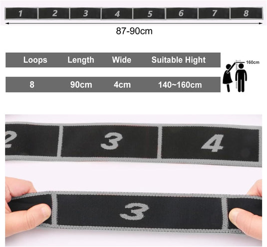 Yoga stretchbanden set van 2 met 8 lussen