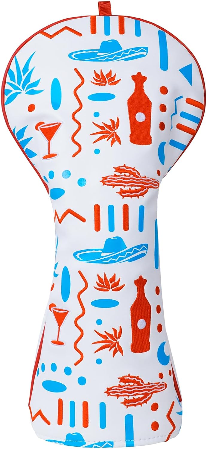 Laden Sie das Bild in Galerie -Viewer, Golfclub-Schutzhülle aus Leder mit mexikanischer Tequila-Stickerei für Driver und Fairwayhölzer – Driver-Cover – Golfgeschenk
