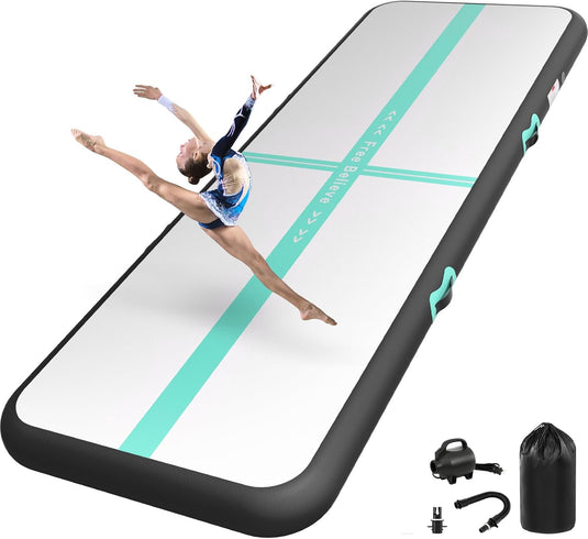 Opblaasbare turnmat 2-6 m – 10/15 cm dik – gymnastiekmat met 600W elektrische pomp – voor fitness, yoga en thuis