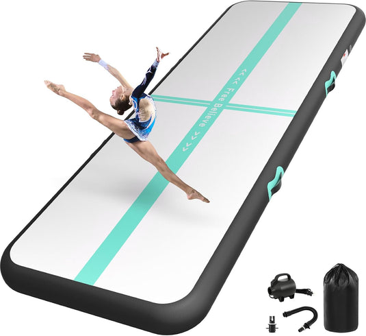 Opblaasbare turnmat 2-6 m – 10/15 cm dik – gymnastiekmat met 600W elektrische pomp – voor fitness, yoga en thuis