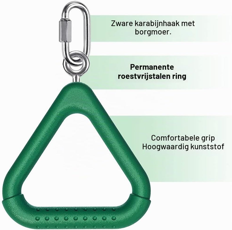 Laden Sie das Bild in Galerie -Viewer, Trapeze ringen 2 stuks met karabijnhaken voor klimrek en schommel – monkey bars – speeltoestel accessoires
