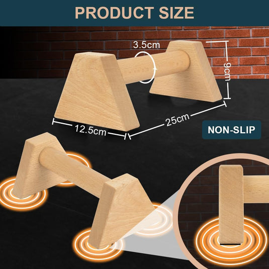 Houten parallettes 2 stuks 25 cm met ergonomische antislip handgrepen – push-up bars – calisthenics